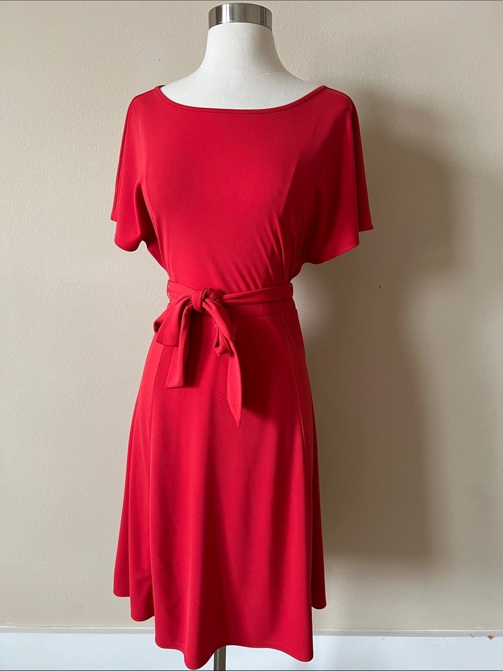 Ann Taylor Red Tie-Waist Midi Dress